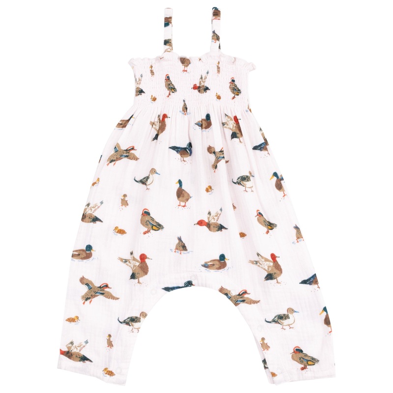 Smocked Romper – Ducks Pink