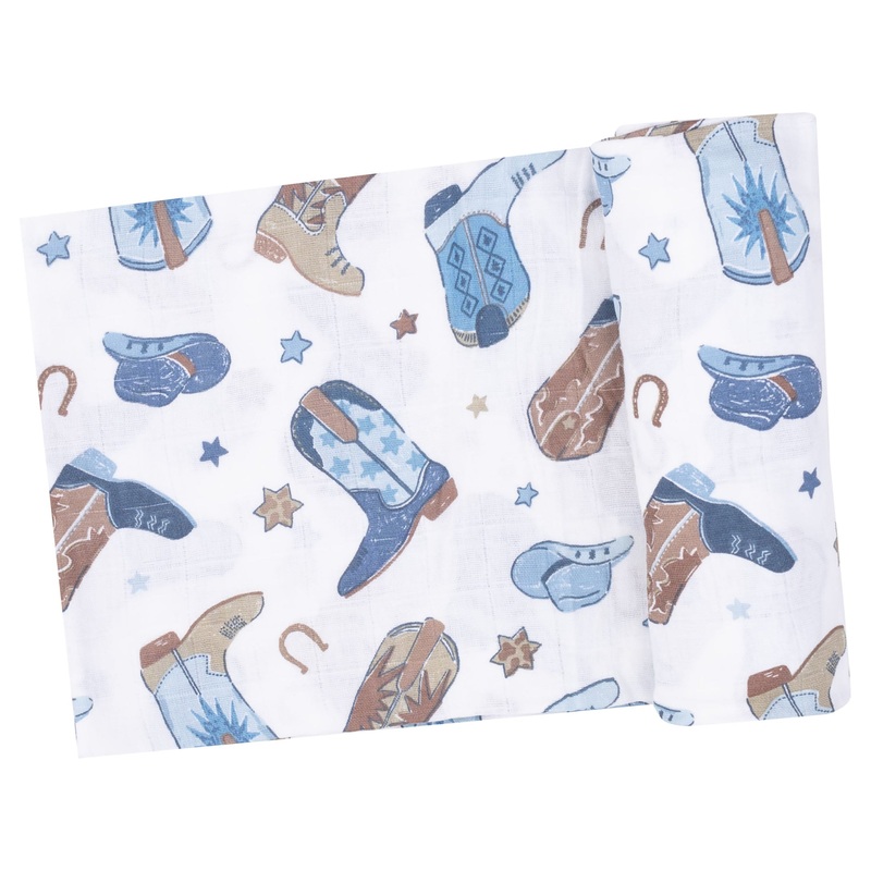 Swaddle Blanket – Cowboy Boots Blue