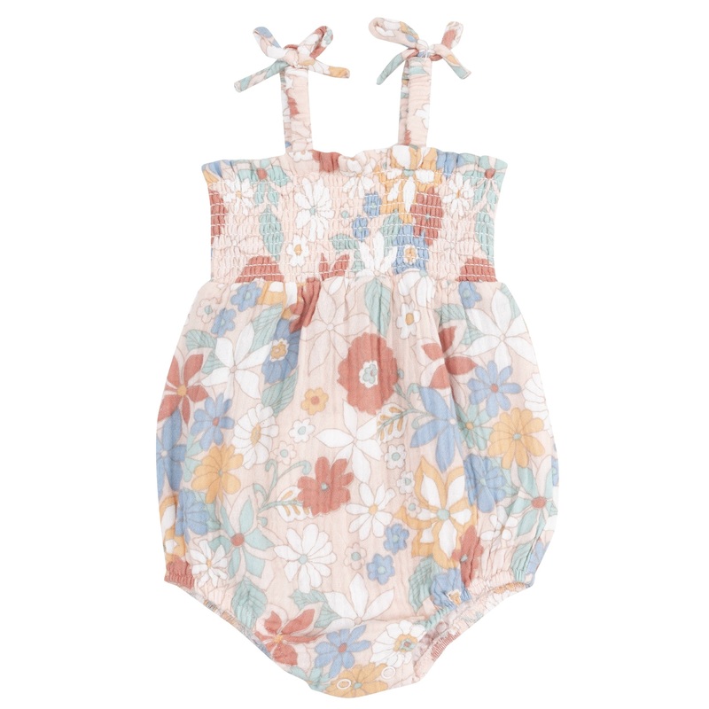 Tie Strap Smocked Bubble – Tropical Retro Floral