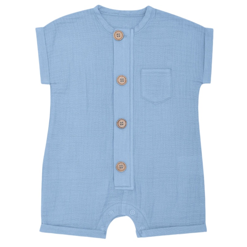 Muslin Short Sleeve Romper – Blue
