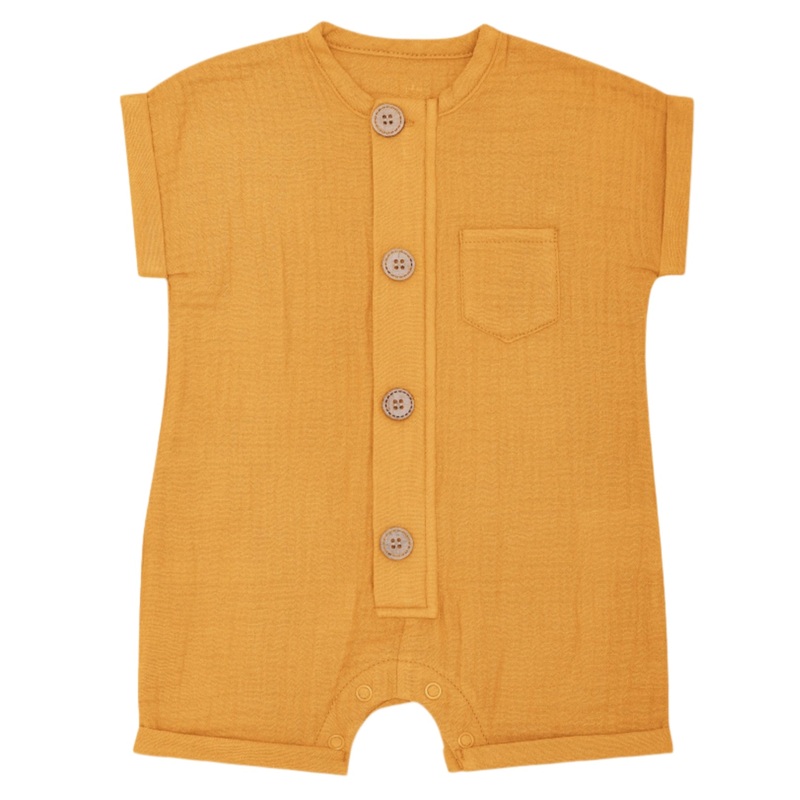Muslin Short Sleeve Romper – Mustard