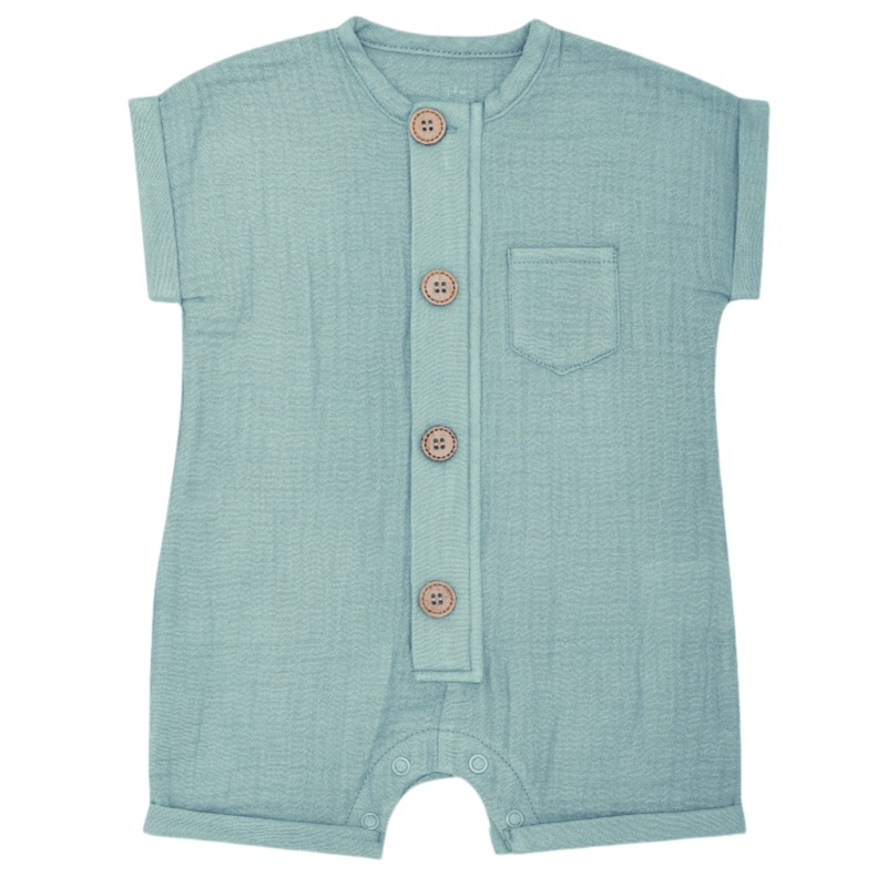 Muslin Short Sleeve Romper – Teal