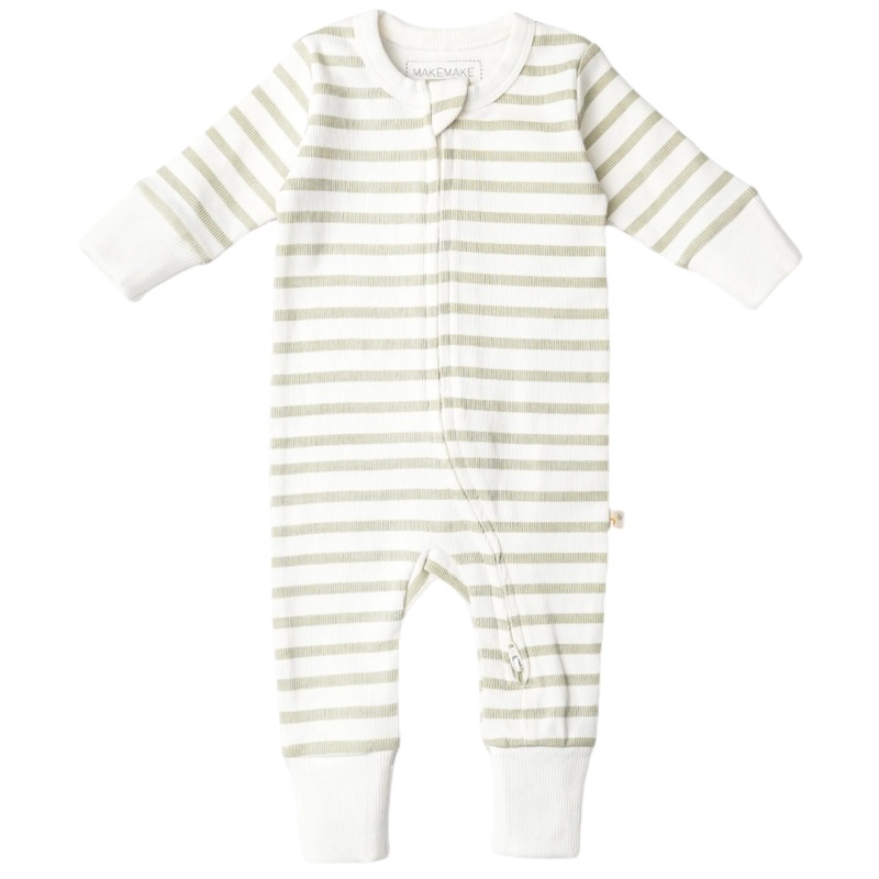 Organic 2-Way Zip Romper – Sage Stripes