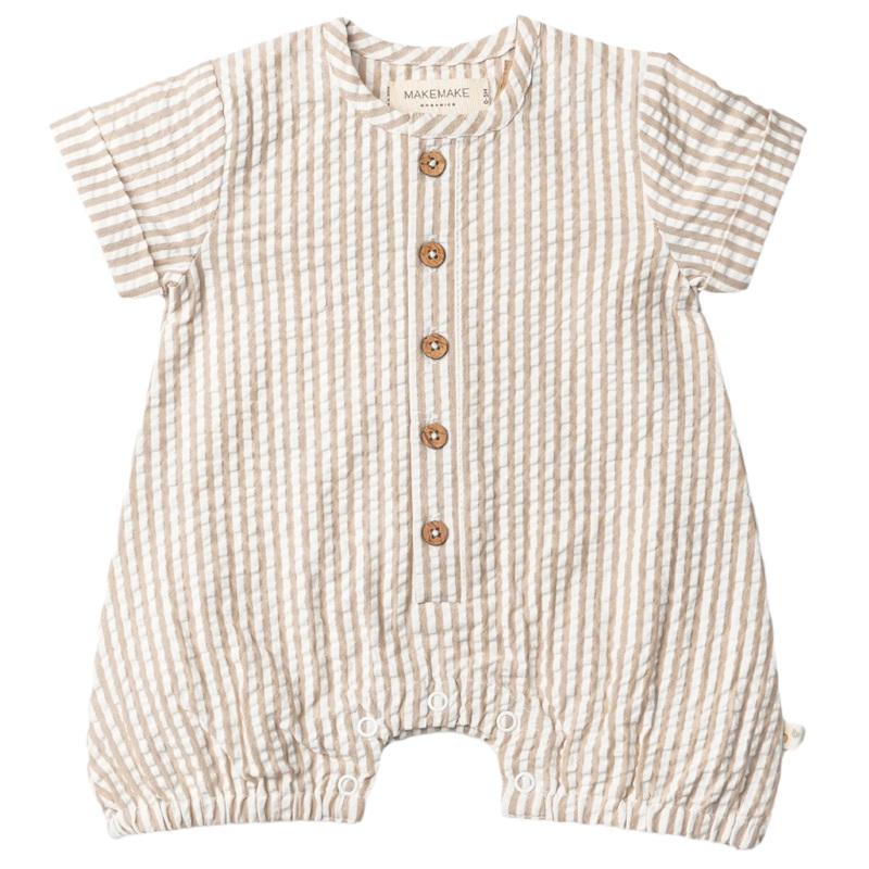 Organic Short Bubble Romper – Brown Stripes