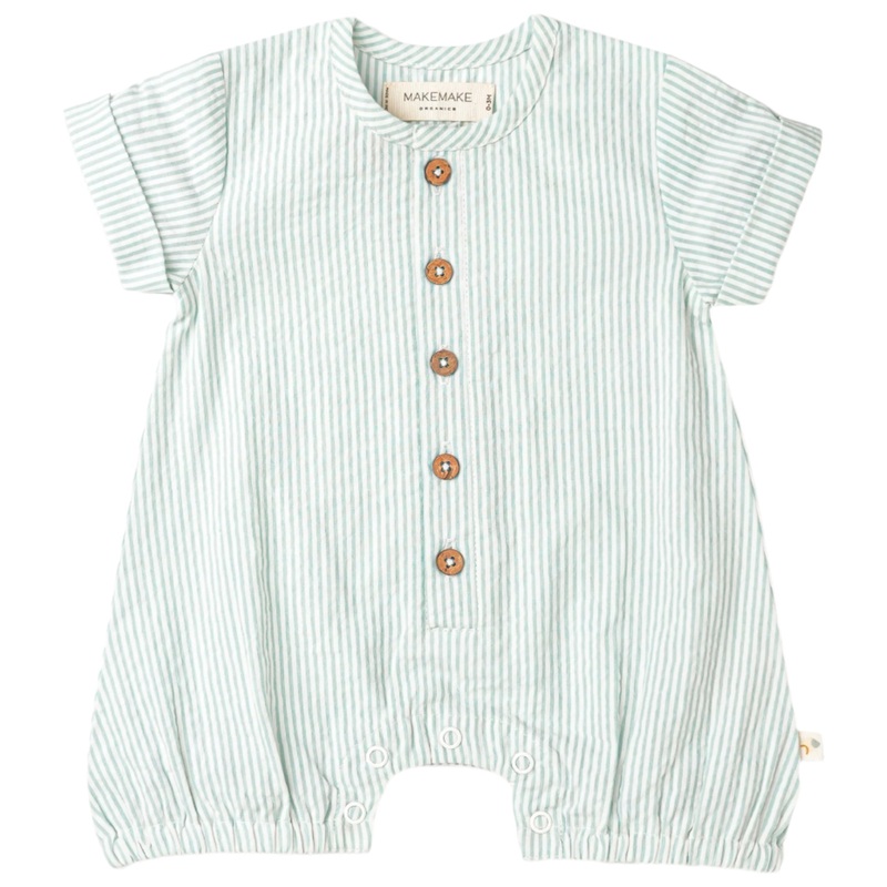 Organic Short Bubble Romper – Green Stripes