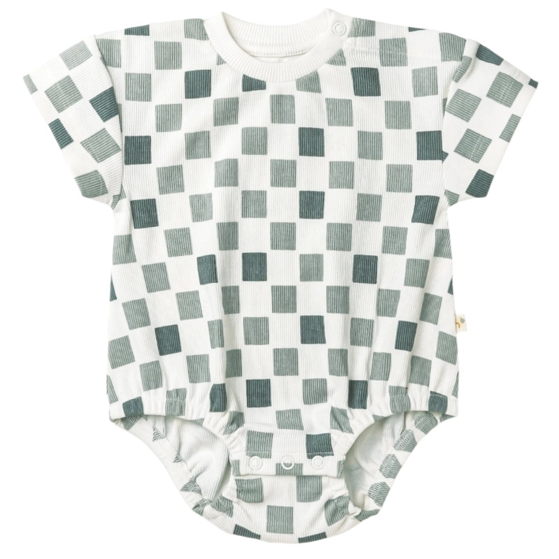 Organic Short Sleeve Bubble Romper – Chequered