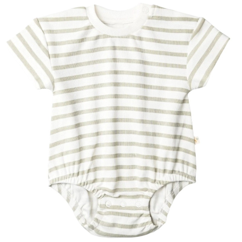 Organic Short Sleeve Bubble Romper – Sage Stripes