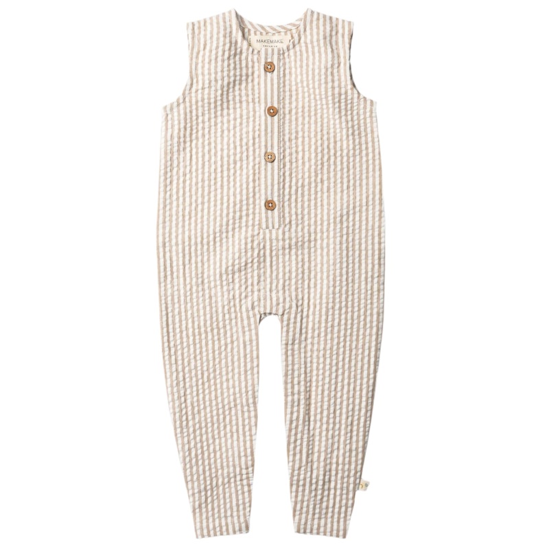 Organic Sleeveless Full Romper – Brown Stripes