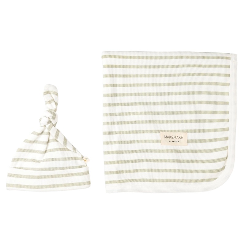 Organic Swaddle Blanket & Hat – Sage Stripes