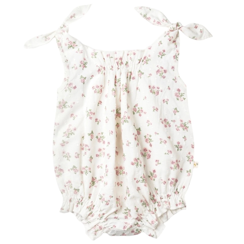 Organic Tie Shoulder Bubble Romper – English Roses