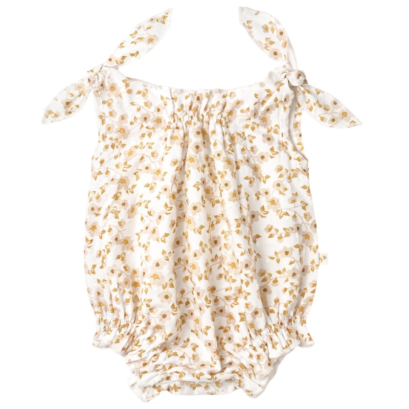 Organic Tie Shoulder Bubble Romper – Gardenia