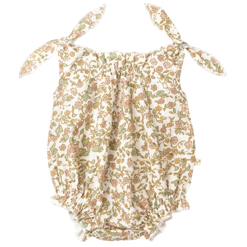 Organic Tie Shoulder Bubble Romper – Tuscan Bloom