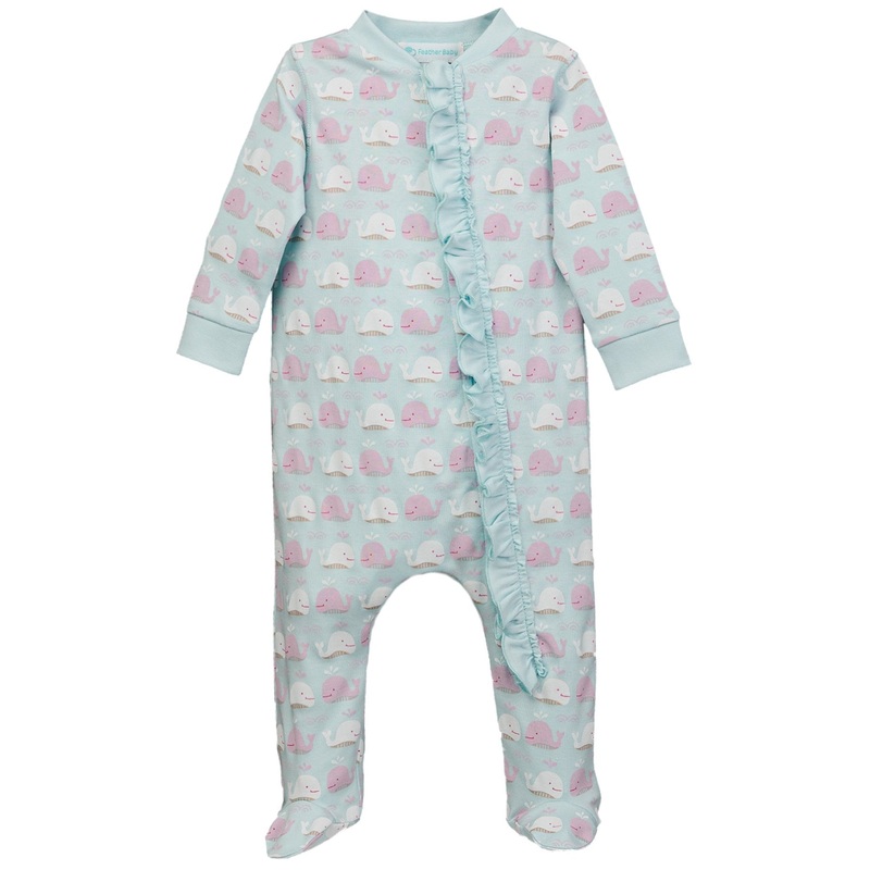 Zipper Footie with Ruffle- Smiling Whales