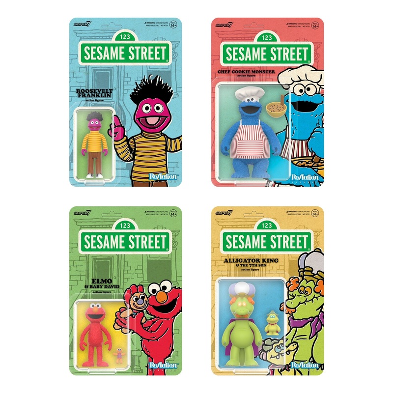 Sesame Street ReAction Figures Wave 04 – Chef Cookie Monster, Elmo, Alligator King, & Roosevelt Franklin