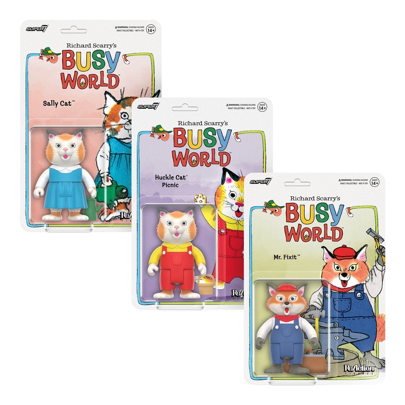 Richard Scarry ReAction Figures Wave 02 – Sally Cat, Huckle Cat (Overalls), & Mr. Fixit