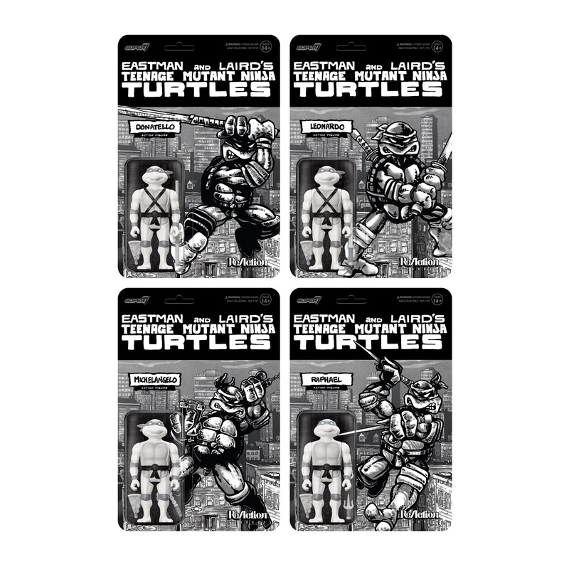 Teenage Mutant Ninja Turtles ReAction Figure Wave 9 – Donatello, Leonardo, Michelangelo & Raphael (Comic Greyscale)