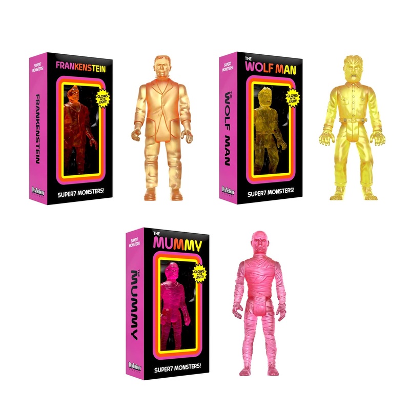 Universal Monsters ReAction Figures – Frankenstein, The Mummy, The Wolf Man (Luminators)
