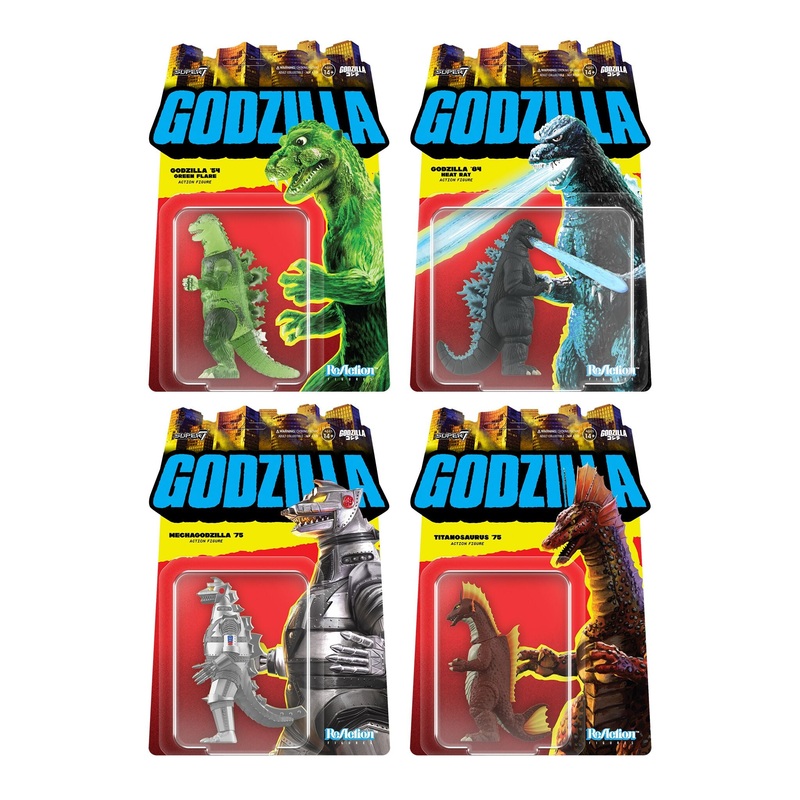Toho ReAction Figures Wave 07 – Godzilla ’84 (Heat Ray), Mechagodzilla (1975), Titanosaurus, Godzilla (Semi-Clear Green version)
