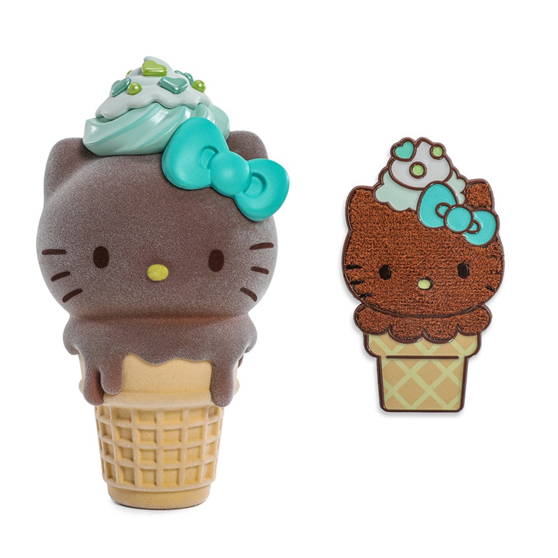 2025 CON EXCLUSIVE: Hello Kitty Ice Cream Cone Art Figure & Pin Bundle – Flocked Chocolate with Mint Edition (Limited Edition)