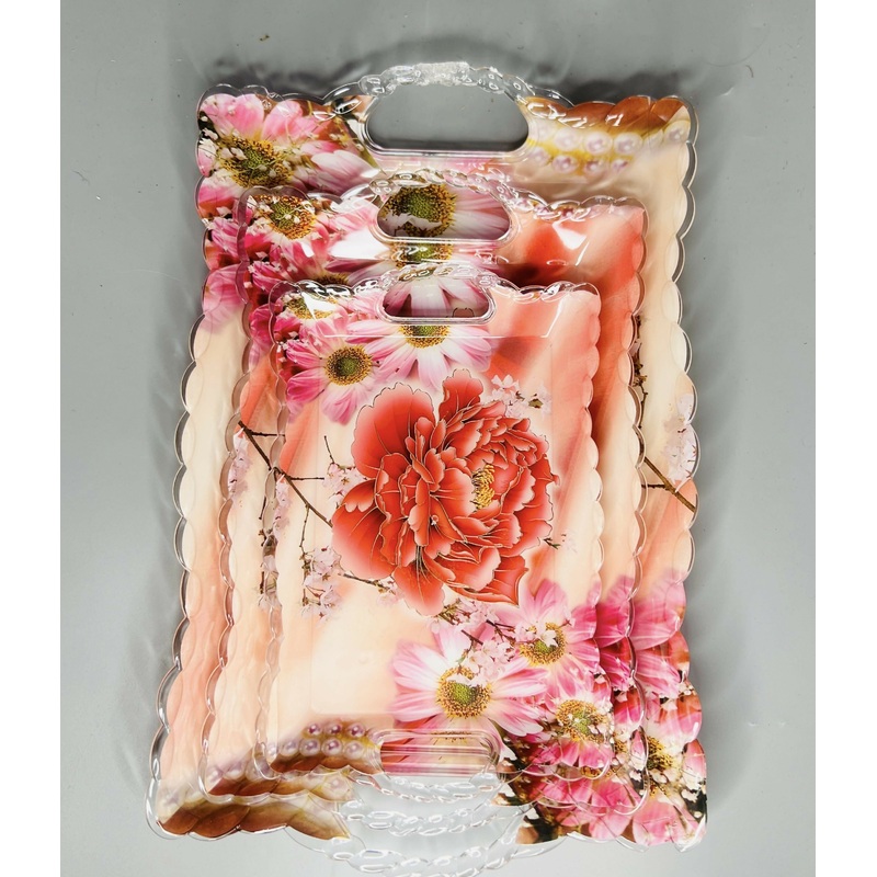 BlossomGlow Floral Tray Set Of 3