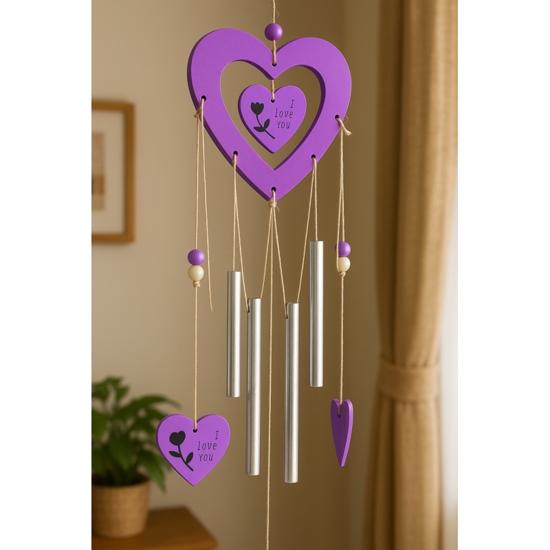 I Love You Heart Wind Chime  Lavender Charm Edition
