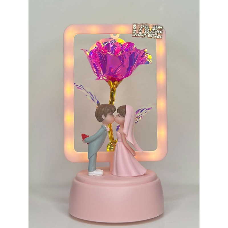 Eternal Kiss Rose Frame Lamp Creative Love Couple Light Gift Set, Anniversary Christmas New Year Valentine’s Decorative Showpiece