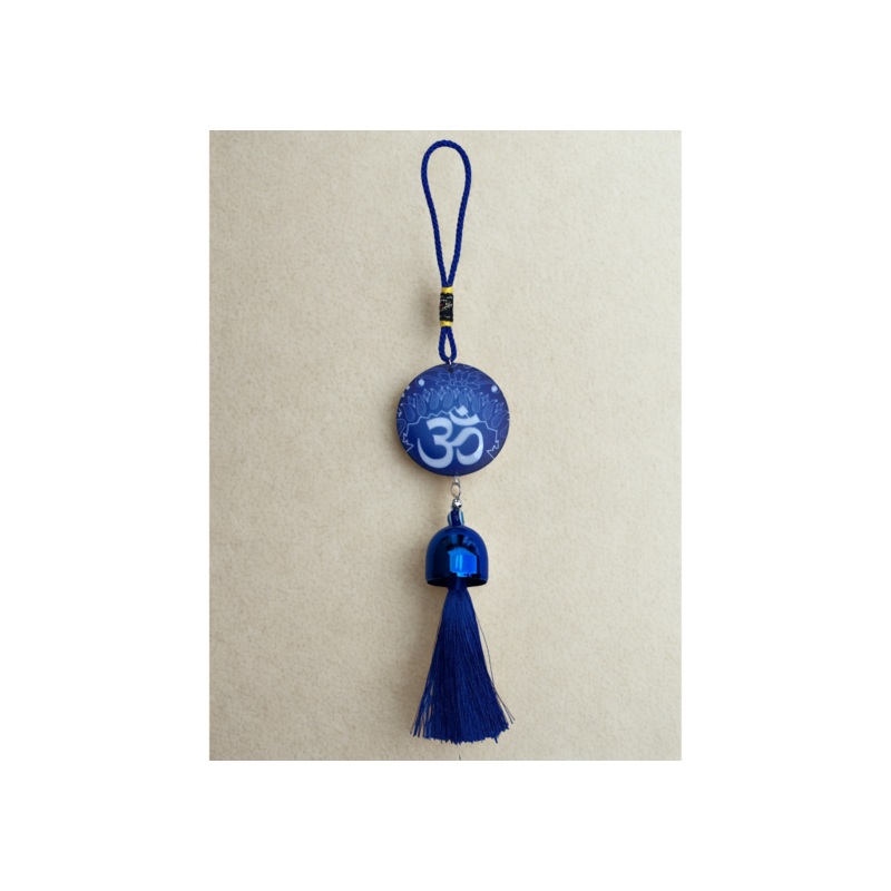 Om Wall Hanging Bell with Tassel  Blue Evil Eye Protection Charm for Home & Car Decor