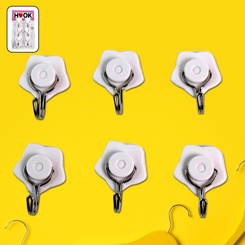 Multipurpose Self Adhesive Plastic Wall Hooks – 6 pcs