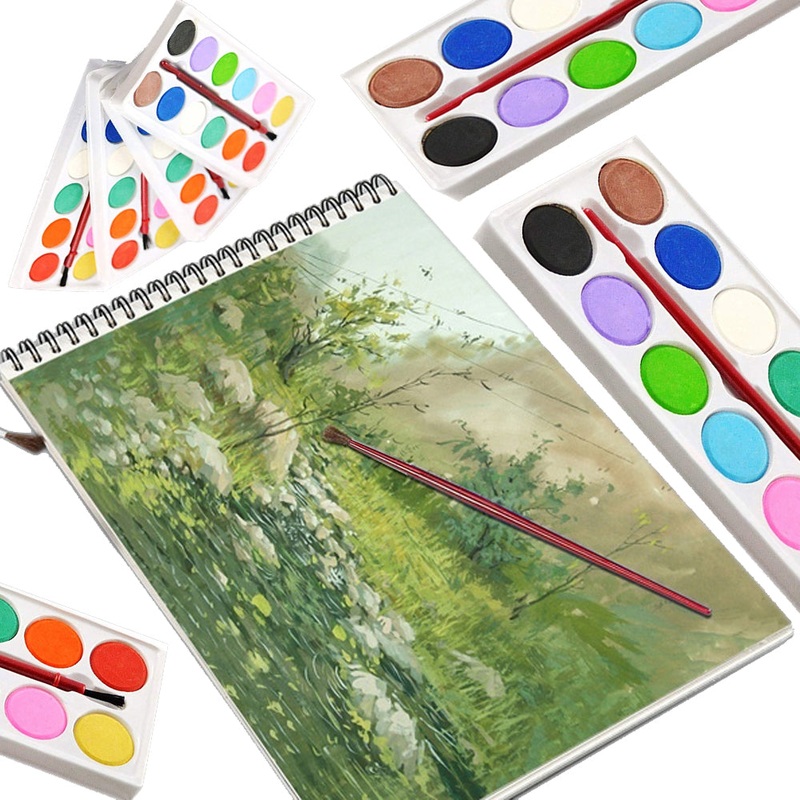 Painting Water Color Kit – 12 Shades and Paint Brush (13 Pcs)