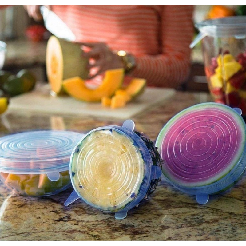 Silicone Stretch Lids Reuseable Microwave Safe Flexible Covers (Set of 6) (Loose Pack)