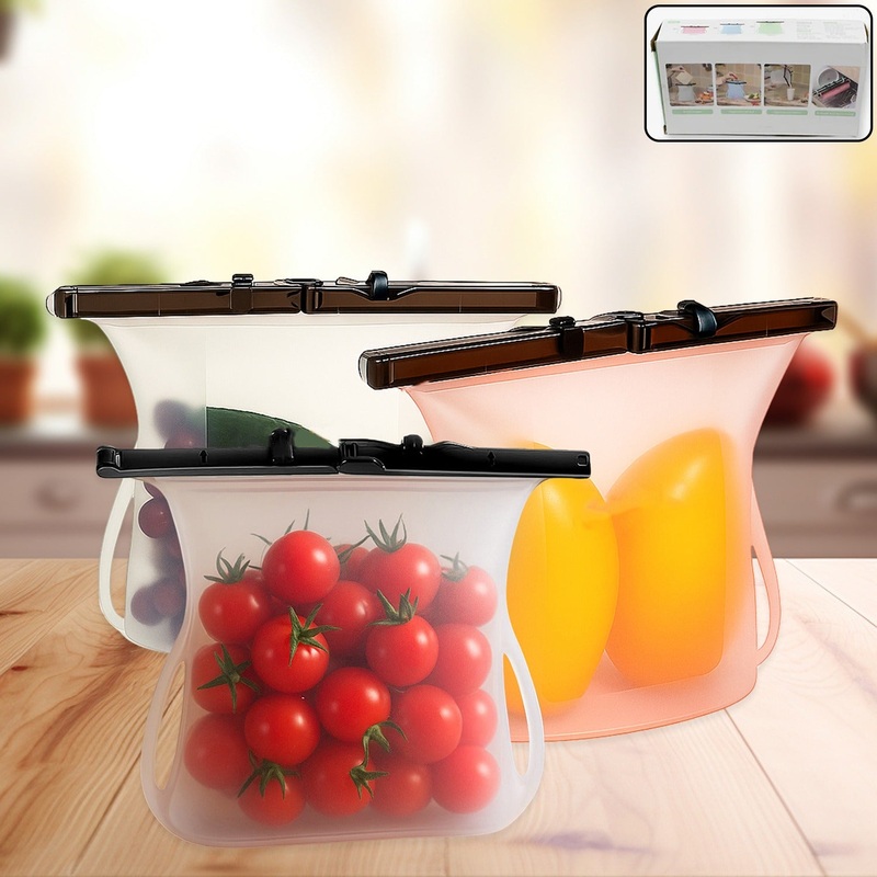 Eco-Friendly Food Storage: Reusable Silicone Bags (3-Pack) – Leakproof & Safe