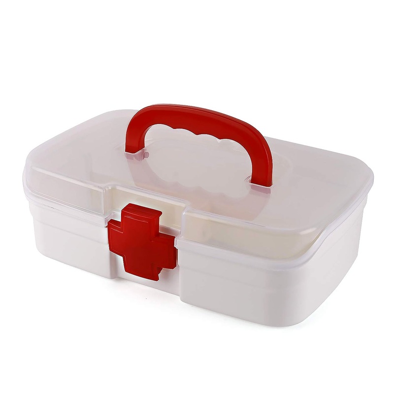 3-Compartment First Aid Box – Portable Medicine Storage with Detachable Tray & Transparent Lid