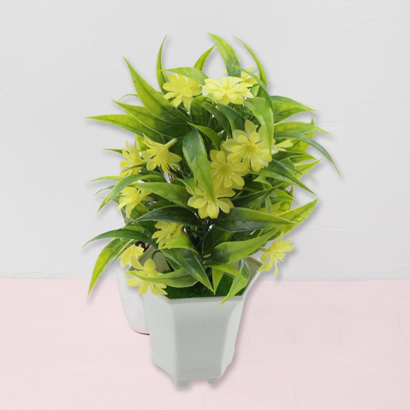 Artificial Flower Plant with Cute Pot  Home & Office Tabletop Decor, Indoor Balcony Plant (1 Pc)