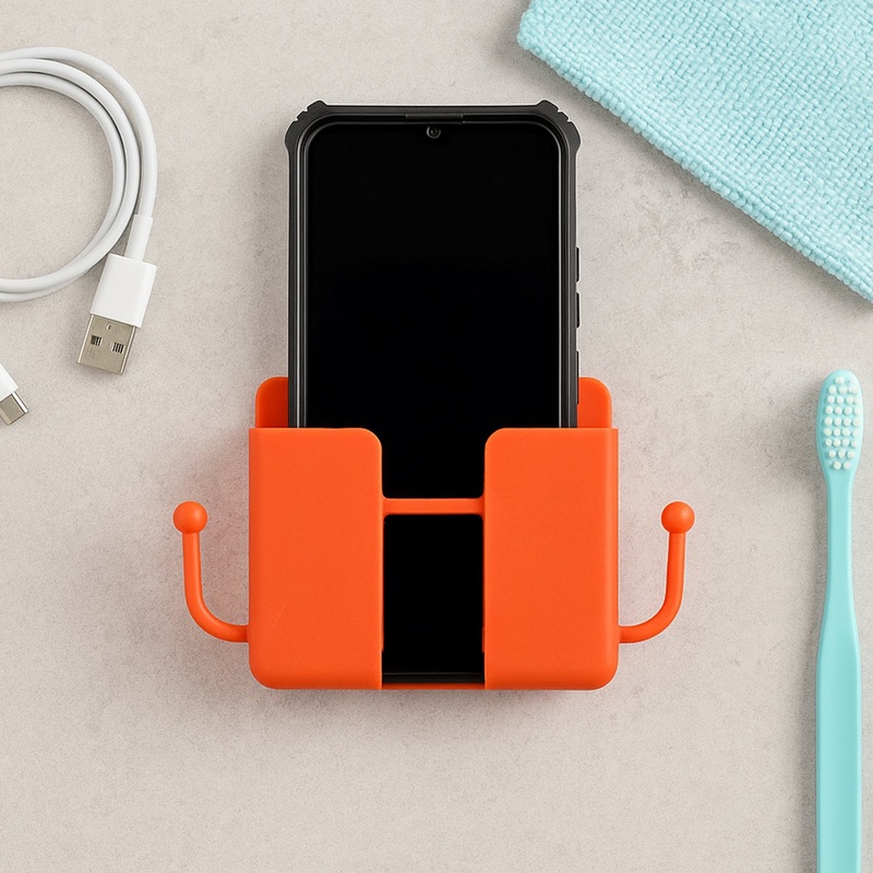 1 Pc Orange Wallmount Mobile Stand With Hook for and stuffs purposes.