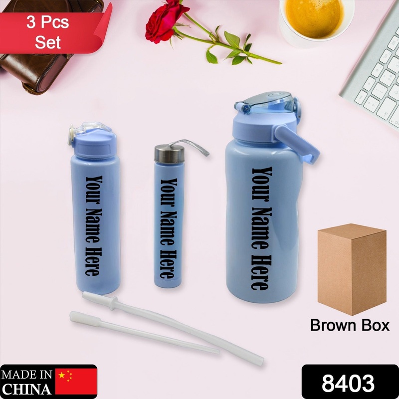 Customize Plastic Water Bottle 3pc Set,3  Different Size Bottle High Quality Water Bottle Plastic Water Bottle BPA-Free & Leak-Proof!  Cartoon Printed Design for Kids’ School, For Fridge, Office, Sports, School, Gym, Yoga (3 Pc Set)