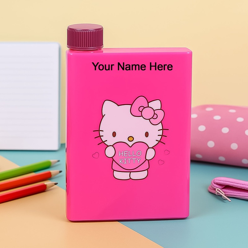 Customize Kitchen Storage A5 size Flat Portable NoteBook Shape Water Bottle With a Cartoon Character Design-Hello Kitty – For School Outdoors and Sports Return Gift/Birthday Gift (1 Pc 420ML)