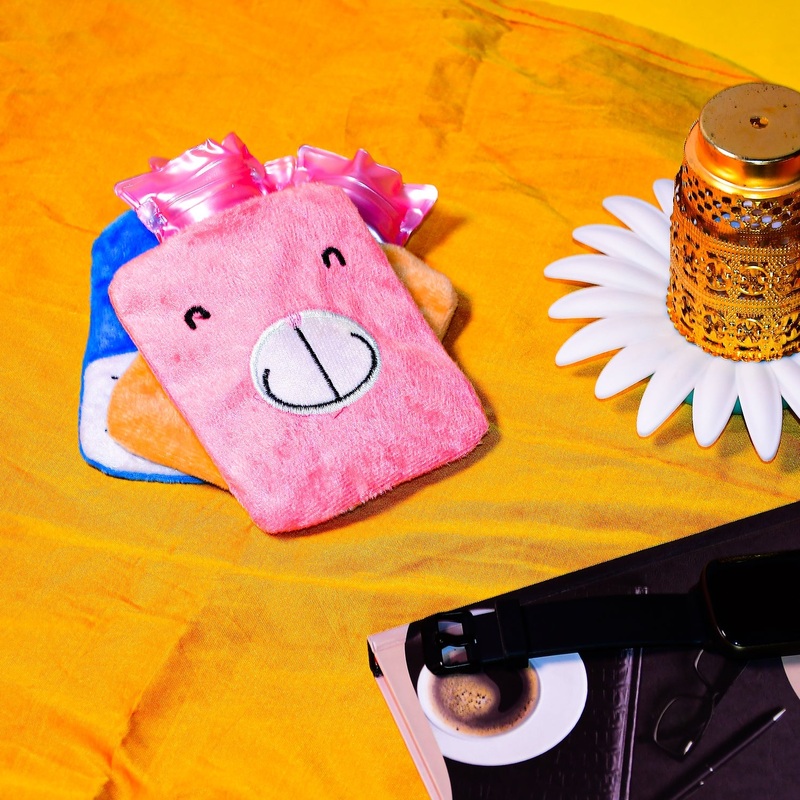 Pink Hot Water Bag with Cover  Relief for Neck, Shoulders & Cramps