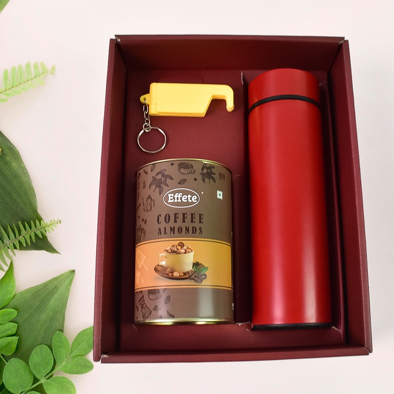 Personalized Temperature Water Bottle, 2in1 Keychain & Coffe Chocolate (With Attractive Peacock Box / 3 Pc Set / Mix Color Bottle)