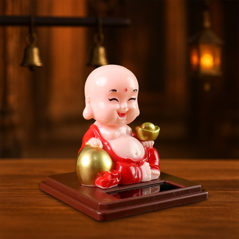 Solar Power Moving Head Buddha Statue Car Ornament (1 Pc / Mix Color)