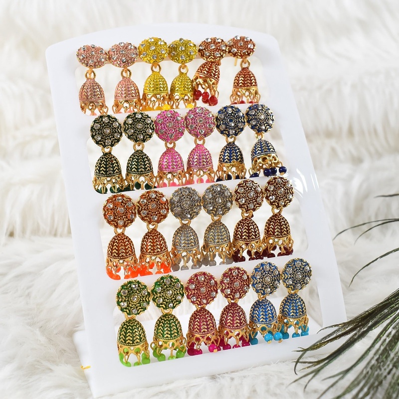 Elegant Festive Jumka Earring Set  12 Pairs of Charm