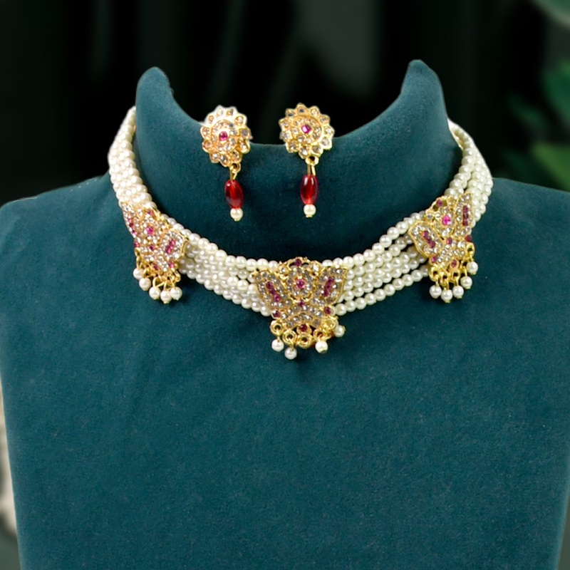 green chik Moti Necklace Set  Sophisticated and Everlasting Beauty