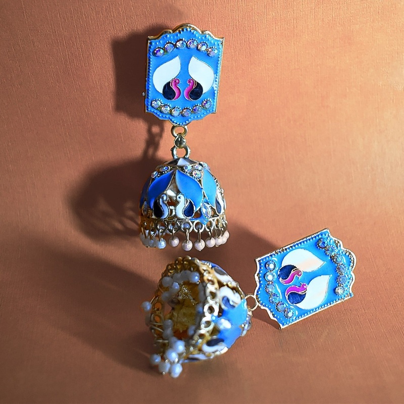 Vibrant Blue Jumka Earrings with Elegant Detailing  Stylish New Design