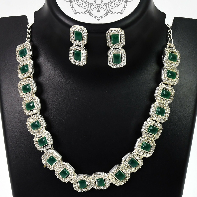 Celestial Elegance: White and Emerald Green Diamond Necklace