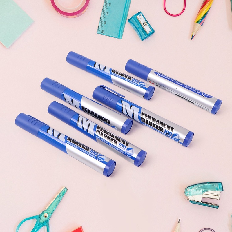 Premium Permanent Blue Marker Pen Set (6 Pcs Set)