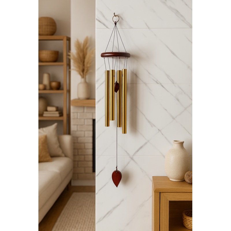 ZenTone Brass Wind Chime with Wooden Accents  Soothing Melodic Sound for Home & Balcony Decor