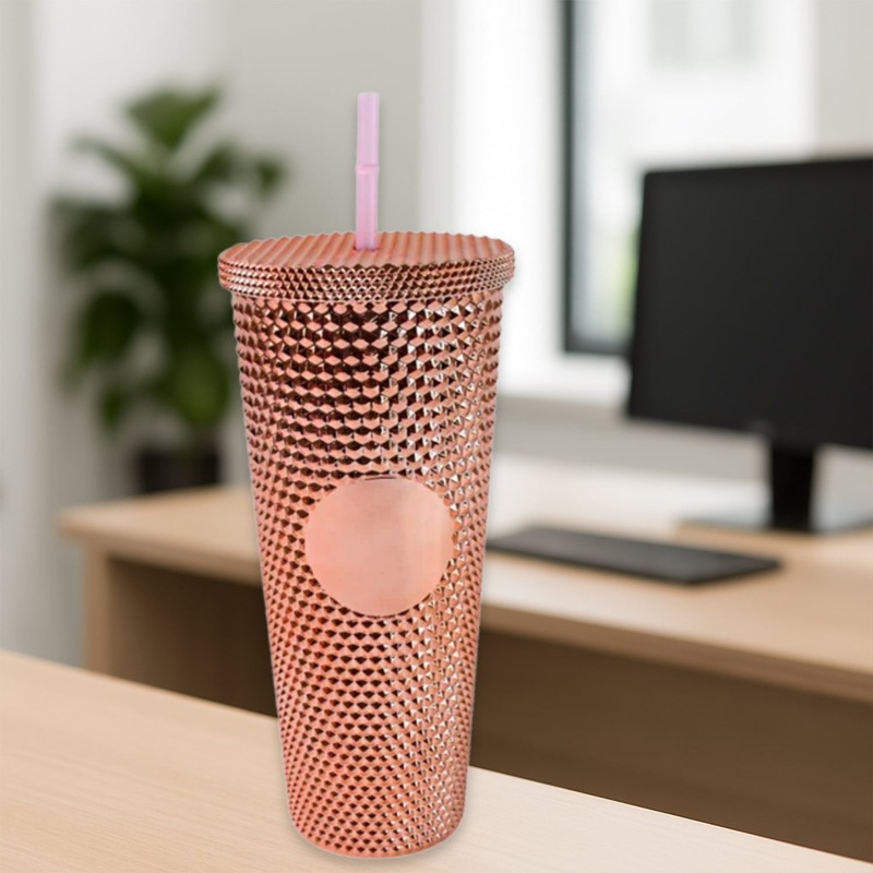 Customize Studded Cup Tumbler Straw Lid – Plastic Double Walled Cold Cup for iced Coffee