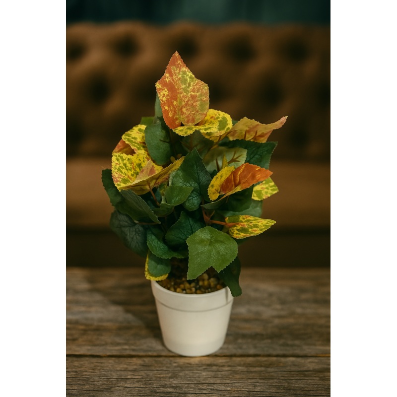 Autumn Glow Artificial Plant in White Pot  Multicolor Decorative Faux Leaf Arrangement for Home & Office Decor