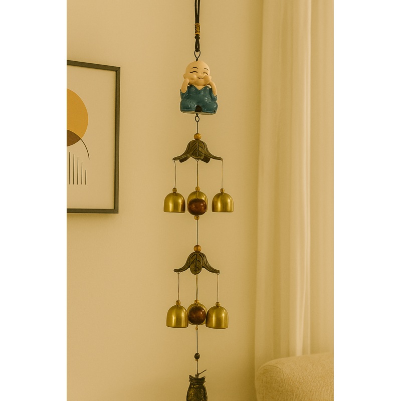 Laughing Monk Harmony Chime Metal Wind Chimes for Home Balcony Garden Positive Energy, Home Decor Hanging Long Brass Bells Gifts for Loved Ones