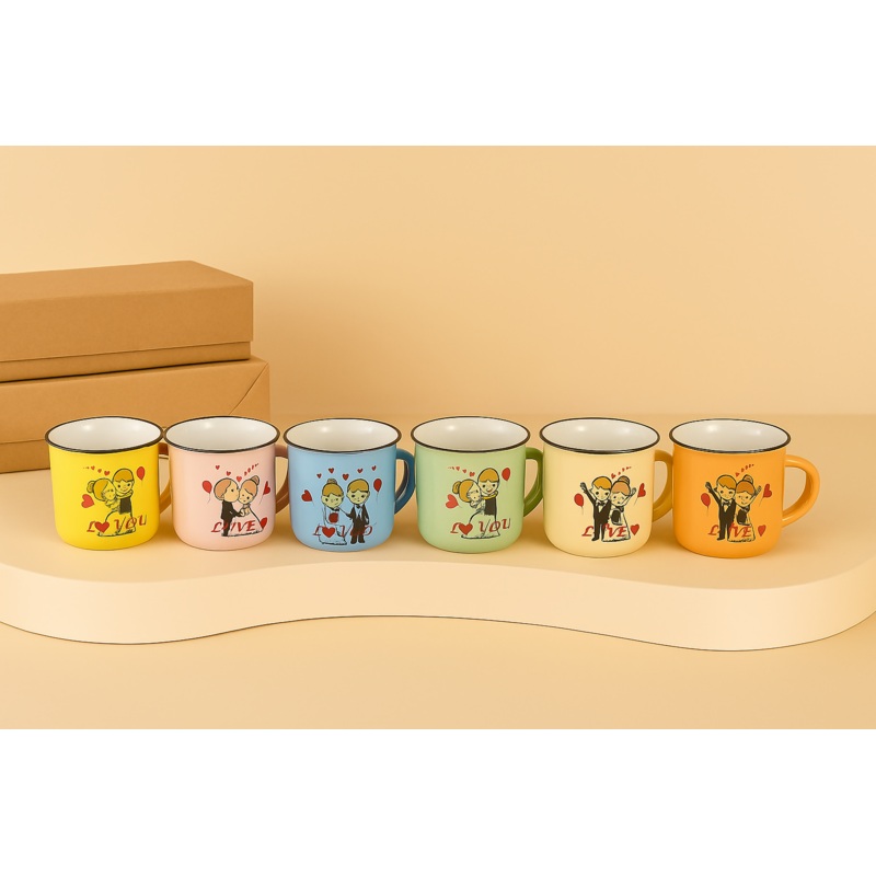 LoveBond Ceramic Mug Set  Pack of 6 Colorful Cute Couple Mugs