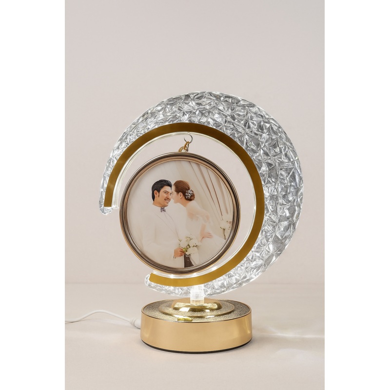 LunaGlow Personalized Round LED Photo Frame Lamp  Romantic Gift for Couples